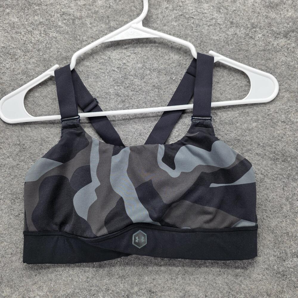 Under Armour Sports Bra Womens S Black Crossback Camo Hook & Eye High Support